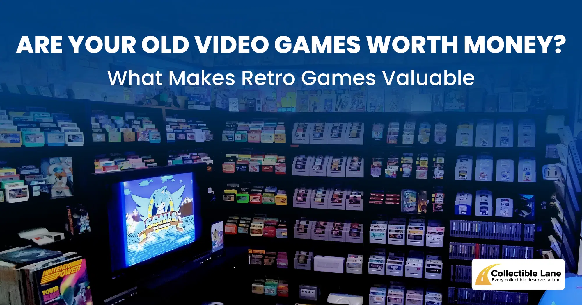 Old video game cartridges and boxes being checked for collector value